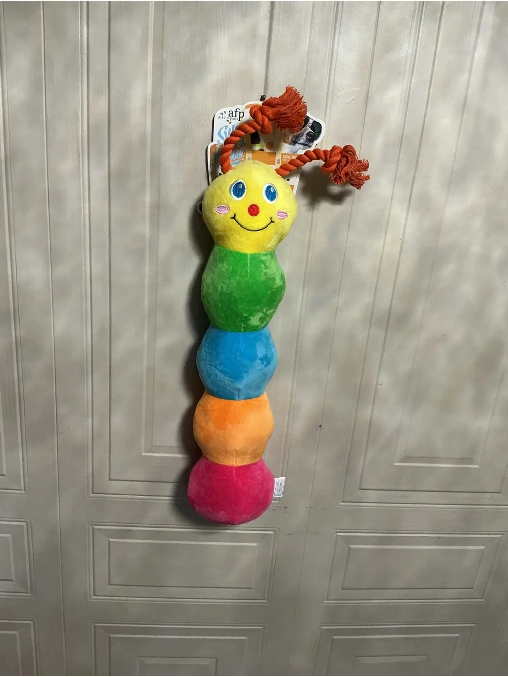 AFP Colorful Long Caterpillar 🐛 4 Squeakers Plush No Stuffing Dog Toy 24”